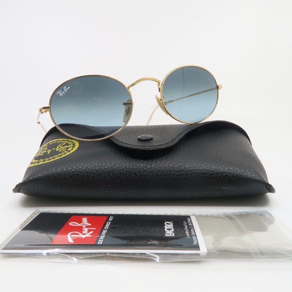 Ray-Ban RB 3547 001/3M 51mm Oval Gold Metal/Blue Glass Unisex New Sunglasses - Picture 1 of 8